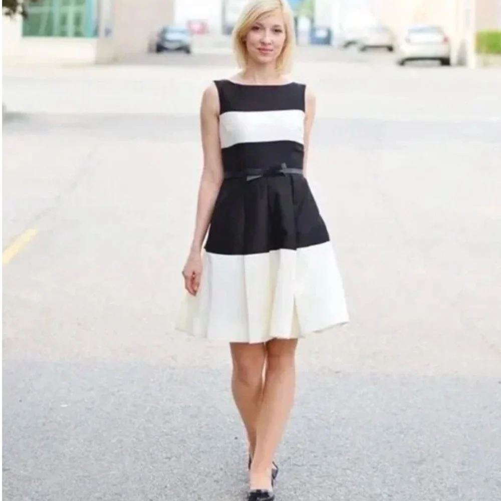 Kate Spade Colorblock Gayle Fit & Flare‎ Cotton Silk Dress Black & Cream Size 8